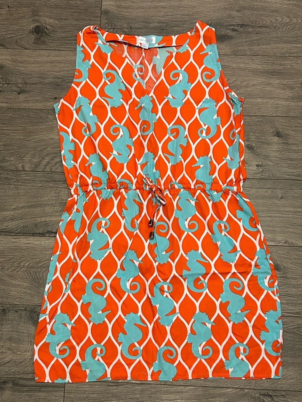 escapada Orange and Turquoise Geometric Floral Sleeveless Dress